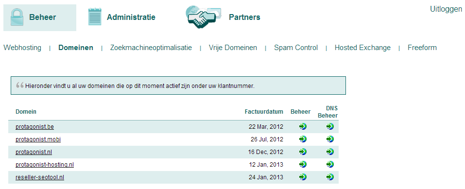 De knop in de kolom DNS Beheer